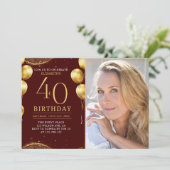 Elegant Gold Glitter Birthday 40th With Photo Kaart (Staand voorkant)