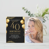 Elegant Gold Glitter Birthday 40th With Photo Kaart (Staand voorkant)