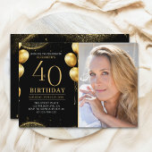 Elegant Gold Glitter Birthday 40th With Photo Kaart