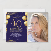 Elegant Gold Glitter Birthday 40th With Photo Kaart (Voorkant)