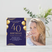 Elegant Gold Glitter Birthday 40th With Photo Kaart (Staand voorkant)