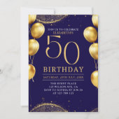 Elegant Gold Glitter Birthday 50th with Balloons Kaart (Voorkant)