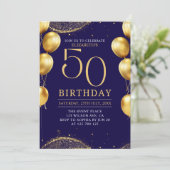 Elegant Gold Glitter Birthday 50th with Balloons Kaart (Staand voorkant)