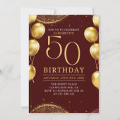 Elegant Gold Glitter Birthday 50th with Balloons Kaart (Voorkant)