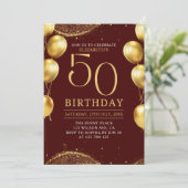 Elegant Gold Glitter Birthday 50th with Balloons Kaart (Staand voorkant)