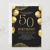 Elegant Gold Glitter Birthday 50th with Balloons Kaart (Voorkant)