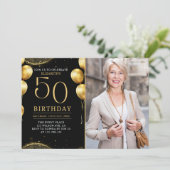 Elegant Gold Glitter Birthday 50th With Photo Kaart (Staand voorkant)
