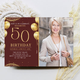 Elegant Gold Glitter Birthday 50th With Photo Kaart