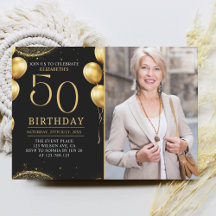 Elegant Gold Glitter Birthday 50th With Photo