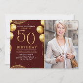 Elegant Gold Glitter Birthday 50th With Photo Kaart (Voorkant)