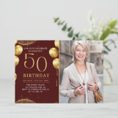 Elegant Gold Glitter Birthday 50th With Photo Kaart (Staand voorkant)