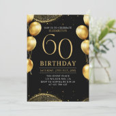 Elegant Gold Glitter Birthday 60th with Balloons Kaart (Staand voorkant)
