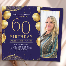 Elegant Gold Glitter Birthday 60th with Balloons Kaart