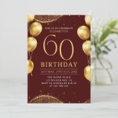 Elegant Gold Glitter Birthday 60th with Balloons Kaart (Staand voorkant)