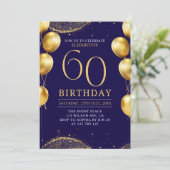 Elegant Gold Glitter Birthday 60th with Balloons Kaart (Staand voorkant)