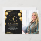 Elegant Gold Glitter Birthday 60th With Photo Kaart (Voorkant)