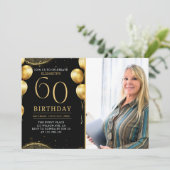 Elegant Gold Glitter Birthday 60th With Photo Kaart (Staand voorkant)