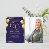 Elegant Gold Glitter Birthday 60th With Photo Kaart (Staand voorkant)