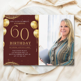 Elegant Gold Glitter Birthday 60th With Photo Kaart