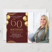 Elegant Gold Glitter Birthday 60th With Photo Kaart (Voorkant)