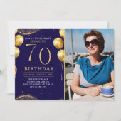 Elegant Gold Glitter Birthday 70th With Photo Kaart (Voorkant)