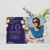 Elegant Gold Glitter Birthday 70th With Photo Kaart (Staand voorkant)
