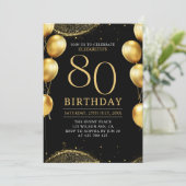  Elegant Gold Glitter Birthday 80th with Ballons Kaart (Staand voorkant)