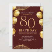  Elegant Gold Glitter Birthday 80th with Ballons Kaart (Voorkant)
