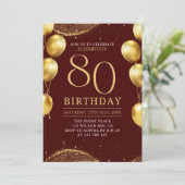  Elegant Gold Glitter Birthday 80th with Ballons Kaart (Staand voorkant)