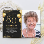 Elegant Gold Glitter Birthday 80th With Photo Kaart