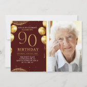 Elegant Gold Glitter Birthday 90th With Photo Kaart (Voorkant)