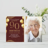 Elegant Gold Glitter Birthday 90th With Photo Kaart (Staand voorkant)