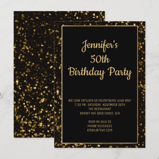 Elegant Gold Glitter Birthday Kaart (Voorkant / Achterkant)
