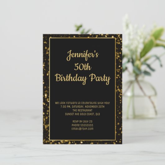 Elegant Gold Glitter Birthday Kaart (Staand voorkant)