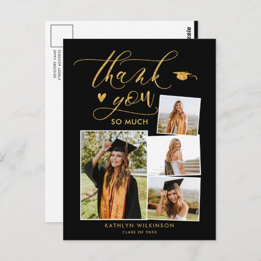 Elegant Gold Glitter Black Afstuderen Hartelijk da Briefkaart (Voorkant / Achterkant)