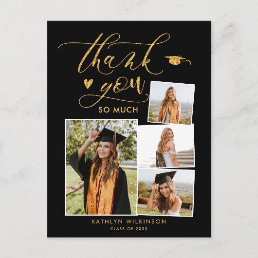 Elegant Gold Glitter Black Afstuderen Hartelijk da Briefkaart (Voorkant)