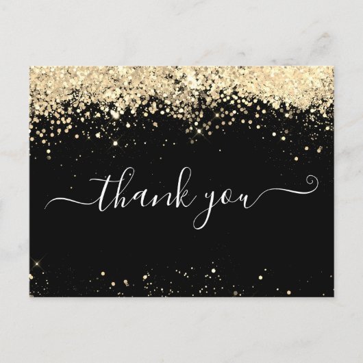 Elegant Gold Glitter Black Hartelijk dank voor uw Briefkaart (Voorkant)
