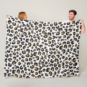 Elegant Gold Glitter Black Leopard Animal Print Fleece Deken