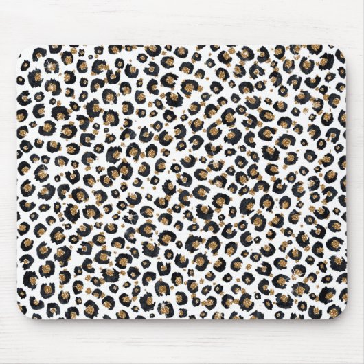Elegant Gold Glitter Black Leopard Animal Print Muismat (Voorkant)