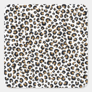 Elegant Gold Glitter Black Leopard Animal Print Vierkante Sticker