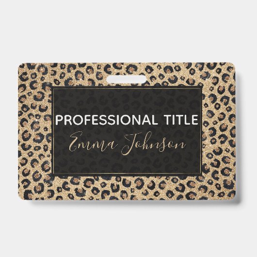 Elegant Gold Glitter Black leopard Print Badge (Voorzijde)