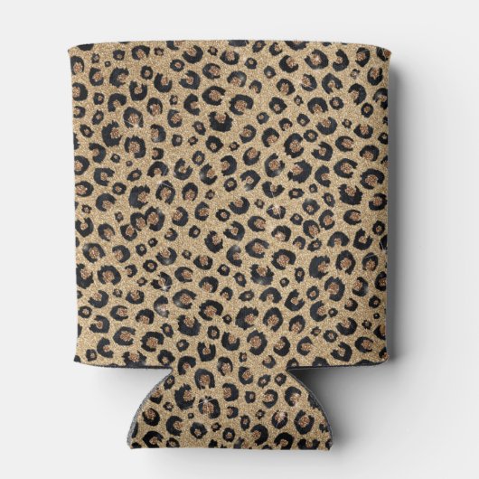 Elegant Gold Glitter Black leopard Print Blikjeskoeler (Achterkant)