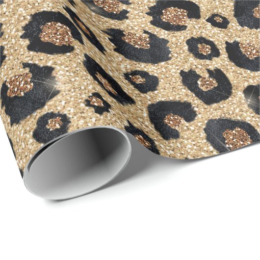 Elegant Gold Glitter Black Leopard Print Cadeaupapier (Rol Hoek)