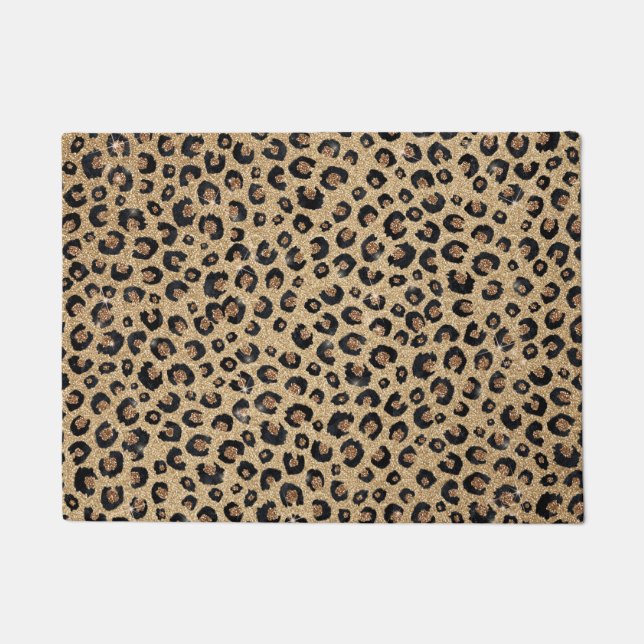 Elegant Gold Glitter Black leopard Print Deurmat (Voorkant)