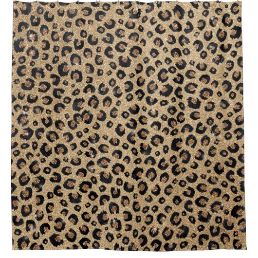 Elegant Gold Glitter Black leopard Print Douchegordijn (Voorkant)