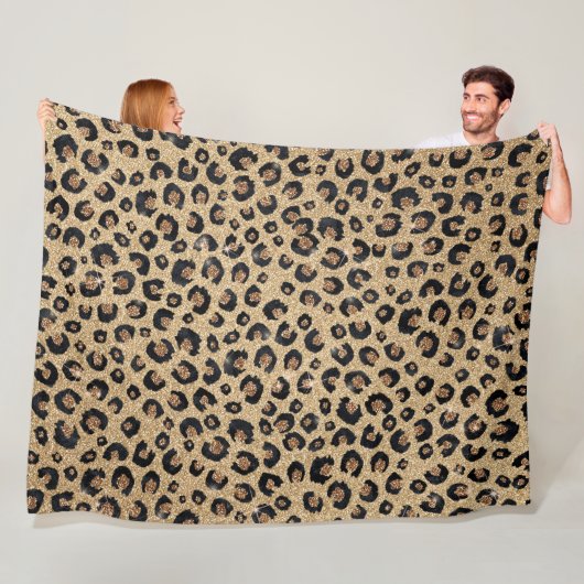 Elegant Gold Glitter Black leopard Print Fleece Deken (In situ)