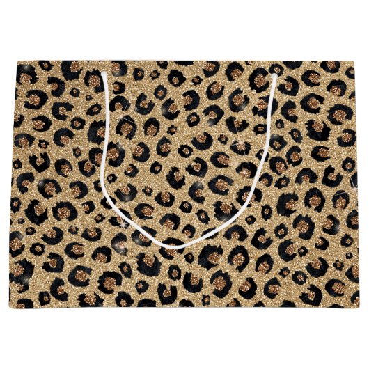 Elegant Gold Glitter Black Leopard Print Groot Cadeauzakje (Voorkant)