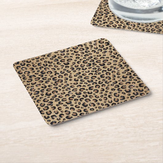 Elegant Gold Glitter Black leopard Print Kartonnen Onderzetters (Schuin)