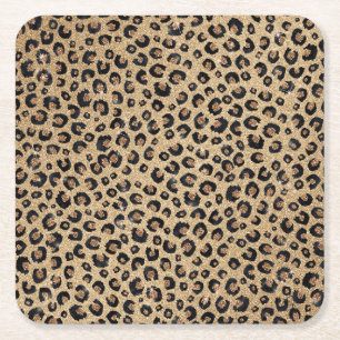 Elegant Gold Glitter Black leopard Print Kartonnen Onderzetters
