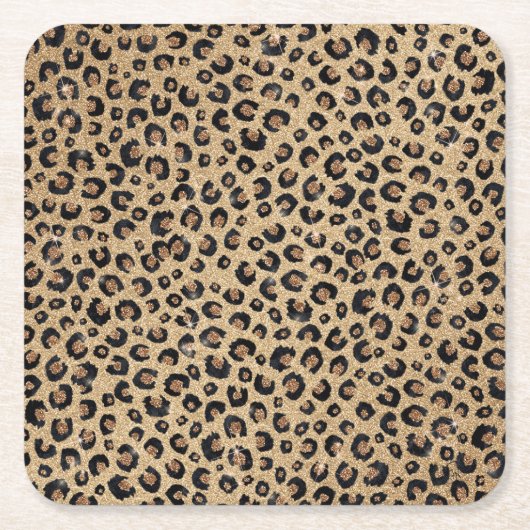Elegant Gold Glitter Black leopard Print Kartonnen Onderzetters (Voorkant)